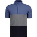 french connection mens colour block textured funnel zip neck polo tshirt coastal blue