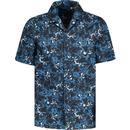 french connection mens maenporth abstract print short sleeve revere collar shirt blue ashes