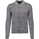 french connection mens melange knitted button front collared cardigan black white