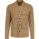 french connection mens lightweight 3 pocket retro chore button front jacket tobacco brown