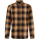french connection mens retro checked flannel long sleeve shirt rust beige