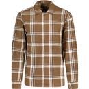 french connection mens shadow check zip through long sleeve overshirt sepia