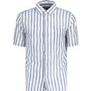 french connection mens striped muslin short sleeve shirt white blue