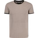 french connection mens micro textured retro mod ringer neck tshirt sand black