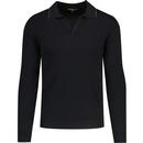 french connection mens knitted trophy v neck long sleeve polo top black