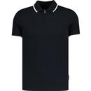 french connection mens tipped ribbed zip neck polo tshirt dark marine navy