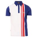 Gabicci Vintage Routh Retro 1960s Mod Racing Stripe Contrast Panel Polo Shirt in Pacific