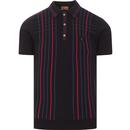 gabicci vintage mens bale mixed stripes knitted polo tshirt navy