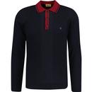gabicci vintage mens bethal textured knit long sleeve polo top navy red