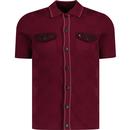 gabicci vintage mens buckler chest pockets button through polo tshirt cabernet