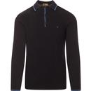 gabicci vintage mens cagney mod cable knit long sleeve polo top navy