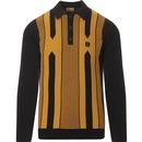 gabicci vintage mens cooper geometric pattern long sleeve polo top black yellow