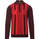 gabicci vintage mens cooper geometric pattern long sleeve polo top rioja red