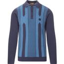 gabicci vintage mens cooper geometric pattern long sleeve polo top twilight blue