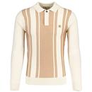 Gabicci Vintage Dante Textured Stripe Knitted Polo Shirt in Cream V53GM04