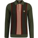 gabicci vintage mens fiennes vertical fine stripes long sleeve polo top olive green