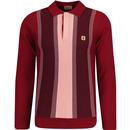 gabicci vintage mens fiennes vertical fine stripes long sleeve polo top rosso red