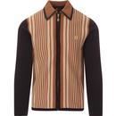 gabicci vintage mens finney vertical stripes full zip cardigan navy brown