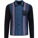 gabicci vintage mens fulkirk vertical stripes button through knitted cardigan navy