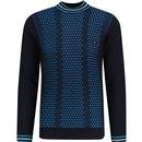gabicci vintage mens gerard geometric jacquard pattern fine knit long sleeve top navy