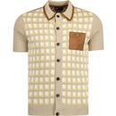 gabicci vintage mens gosling jacquard pattern front panel button through polo tshirt elmwood beige