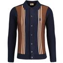 Gabicci Hanson Mod Textured Stripe Panel Knitted Polo Cardigan in Navy V51GM18