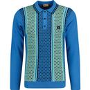 gabicci vintage mens hermann geometric texture pattern long sleeve polo top adriatic blue
