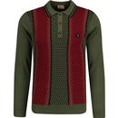 gabicci vintage mens hermann geometric texture pattern long sleeve polo top olive red