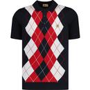 gabicci vintage mens humphrey argyle pattern knitted polo tshirt navy red