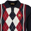Humphrey Gabbici Vintage Argyle Knit Polo Navy
