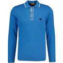 gabicci vintage mens lineker contrast tipped long sleeve polo top adriatic blue