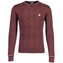 Gabicci Marlon Tonal Argyle Diamond Pointelle Knit Pullover in Berry