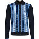gabicci vintage mens nicholson geometrical pattern long sleeve button through polo top navy blue