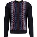 gabicci vintage mens reeves zig zag pattern fine knit long sleeve top navy
