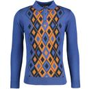 Gabicci Rufus Argyle Check Knitted Polo Shirt in Insignia V51GM01