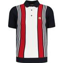 gabicci vintage mens searle retro mod vertical stripes knitted polo tshirt navy red