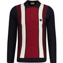 gabicci vintage mens searle vertical stripes long sleeve polo top navy rosso cream
