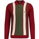gabicci vintage mens searle vertical stripes long sleeve polo top rosso red olive