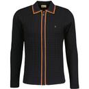 Gabicci Templo Mod Zip Through Textured Knitted Polo Cardigan in Black V51GM17