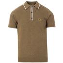 Gabicci Vintage Lineker Retro Mod Tipped Knitted Polo Shirt in Elmwood