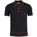 Gabicci Vintage Alexander Mod Ska Tipped Knitted Polo Shirt in Black pictured from front