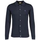 Gabicci Vintage Azima Mod Knitted Polo Cardigan in Navy