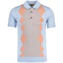 Gabicci Vintage Bond Argyle Panel Knit Polo Shirt in Azure pictured from front