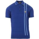 Gabicci Vintage Crowe Retro Mod Diamond Argyle Ribbed Racing Stripe Knitted Polo in Pacific