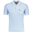 Gabicci Vintage Danny Pinstripe Knitted Polo Shirt in Azure pictured from front