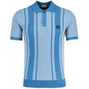 Gabicci Vintage Dante 60s Mod Stripe Knit Polo Shirt in Aqua pictured from front