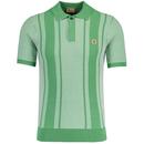 Gabicci Vintage Men's Mod Pinstripe Panel Knit Polo Shirt in Verde pictured from front