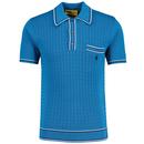 Gabicci Vintage Dario Tonal Textured Check Knitted Polo Shirt in Aqua pictured from front