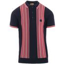 Gabicci Vintage De Nero Men's Retro Mod Rib Stripe Knit Polo Shirt in Navy