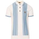 Gabicci Vintage De Nero Men's 60s Mod Rib Stripe Knit Polo Shirt in White